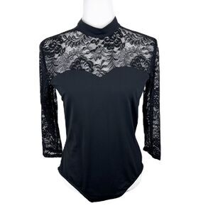 Dance Elite Bodysuit Women Extra Large Black Lace Sleeve Sweetheart Collar
